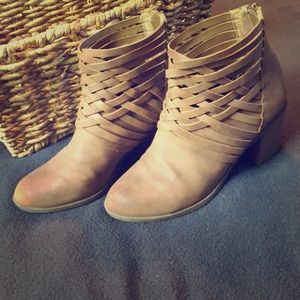 Faux Leather Strappy Heeled Ankle Boots